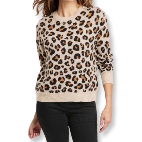 KNOX ROSE Cheetah Leopard Animal Print Crew Neck Sweater Size Medium Boho Fall - Picture 1 of 13